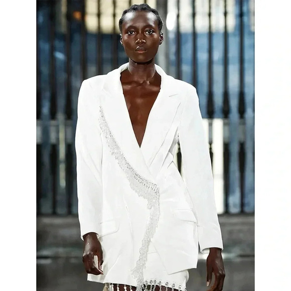 NWT Free People PatBO Velvet Blazer Mini Dress White Beaded Long Sleeve $1000 - Picture 15 of 16